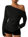 SOFIA'S CHOICE Women's Off Shoulder Long Sleeve Top Black Size S