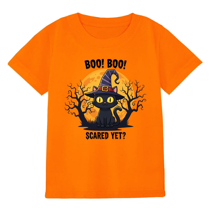 HELLO MEOW Halloween Boys T Shirt Orange Black Cat Size 4-5T