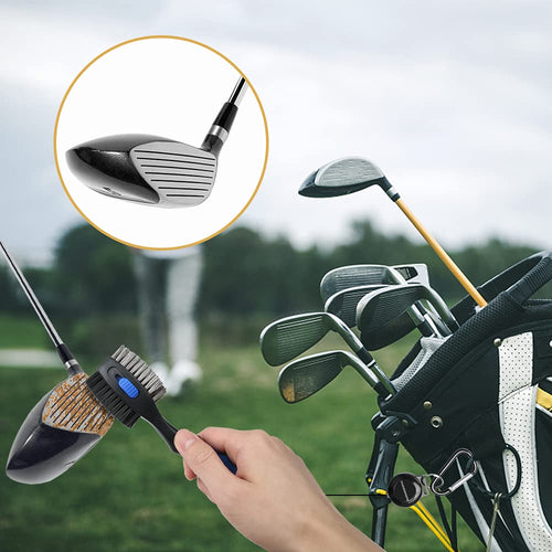 2 Pack Golf Club Brushes and Groove Cleaner 2 ft Retractable Zipline Carabiner O