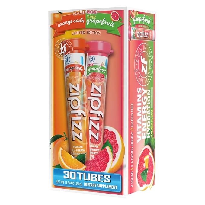Zipfizz Multi-Vitamin Energy Hydration Drink Mix, Orange Soda & Pink Grapefruit - Choose Yours