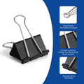 Eclirgan Large 1.9-Inch Heavy-Duty Black Binder Clips 48-Pack
