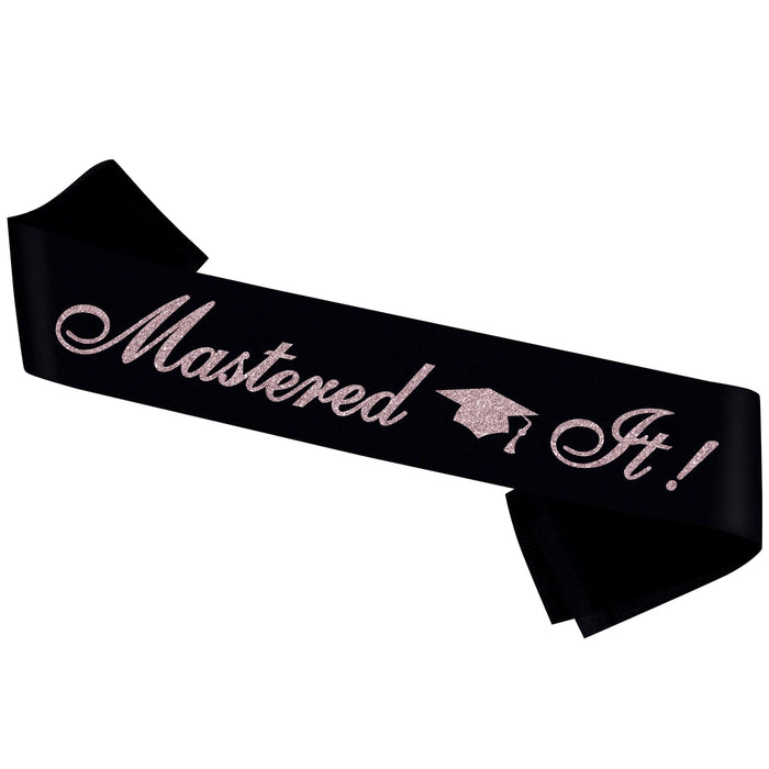 PYQWA Mastered It Graduation Sash Black Satin Rose Gold Foil Class of 2026