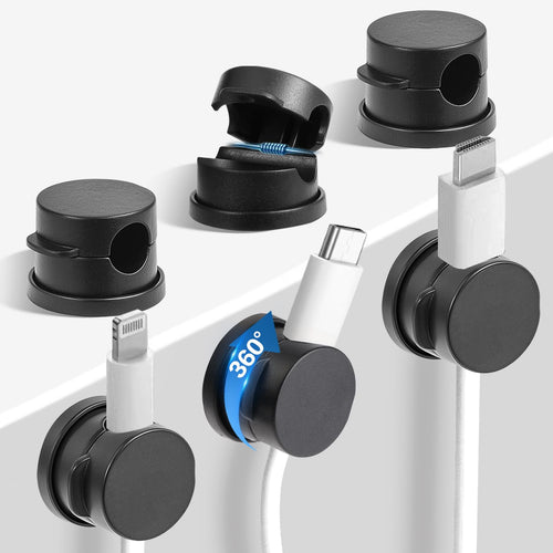 Cable Clips 6 Pack — 360° Rotatable Cord Organizer Adhesive Wire Management for