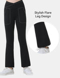 Kirinkylin Girls Flare Leggings 2 Pack V Cross Bootcut Pockets Black Size 10-11
