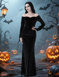 QUJQOM Halloween Gothic Dress Black V-neck Red Rose Wig Size L