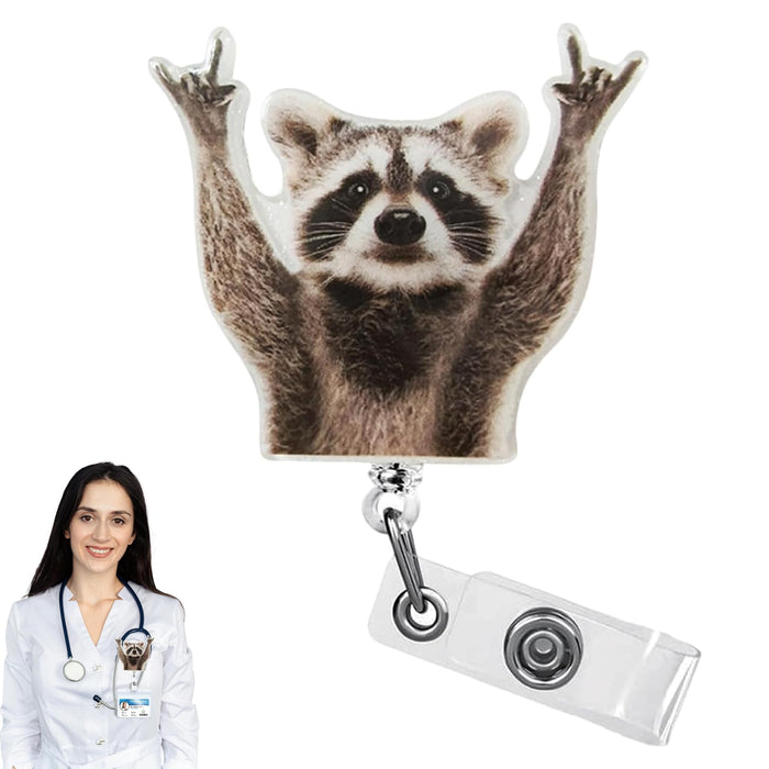 Generic Funny Raccoon Retractable Acrylic Alligator Badge Reel Clip