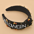 ABONDEVER Halloween Headbands Women Black Rhinestone Beaded Boo Pumpkin