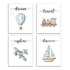 VIIJJUE Nursery Wall Art Set 4 Transportation Prints 8x10 Watercolor Blue