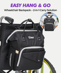 YMU Wheelchair Backpack Bag Large Insulated Pocket Black Shoulder Strap