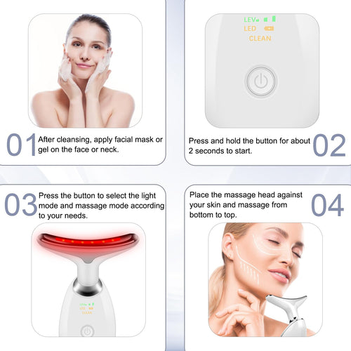 & Neck Massager — Portable Facial Beauty Device with 7-Color LED Lights for Skin