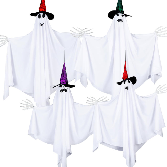 Threan 4-Piece Hanging Ghost Decorations 28-35" White Halloween Decor