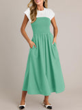 Wenrine Womens Casual Summer Midi Dress Smocked Cap Sleeve Green Size L