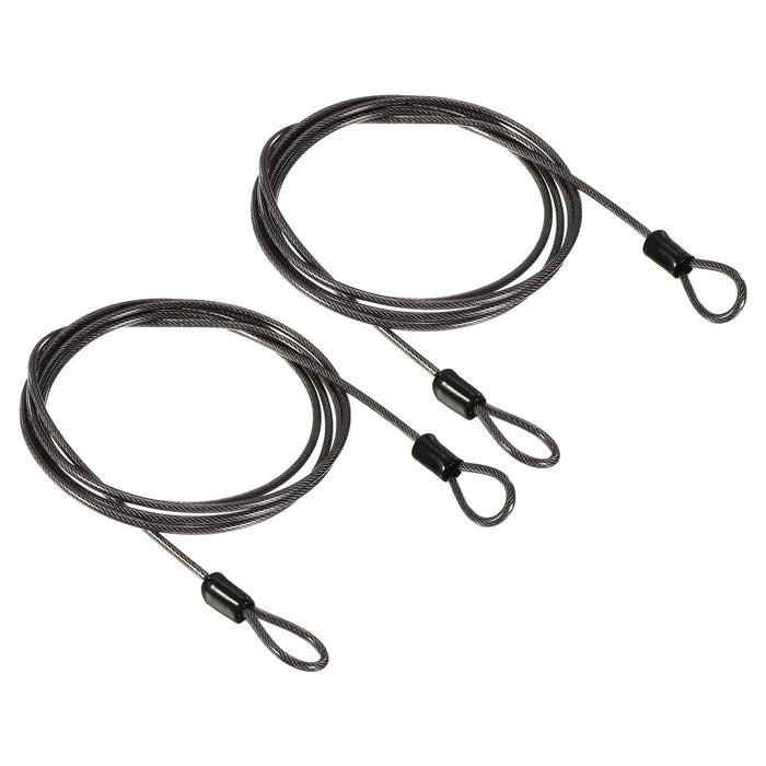 PATIKIL Security Steel Cable 2.5mm x 1.5m Black Double Loop 2 Pack