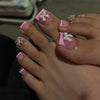 ZIFANHU 24 Pcs 3D Bow Texture Acrylic False Toenails Color V11 Rhinestones