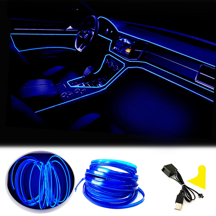 EL Wire Car Interior Neon Strip Lights 2M — USB 5V with Fuse Protection for Dash