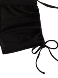 Tumhug Women's High Waist Bikini Set Crop Top Boy Shorts Black Size L