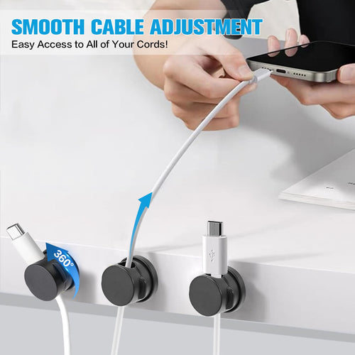 Cable Clips 6 Pack — 360° Rotatable Cord Organizer Adhesive Wire Management for