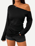 SOFIA'S CHOICE Women's Off Shoulder Long Sleeve Top Black Size S