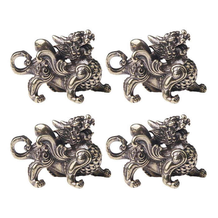 FAVOMOTO Retro Car Keychain Set 4Pcs Golden Brass Feng Shui Dragon Shape