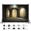 DORCEV Gothic Castle Ruins Backdrop Vintage Foggy Fantasy 12x8ft Grey Vinyl