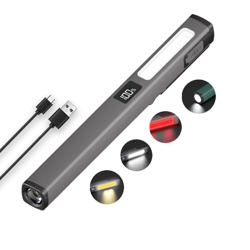 Pen Flashlight with COB Work Light — 6 Modes, LCD Display, USB-C Charge, Pocket