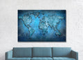 World Map Canvas, Blue Abstract World Map Canvas Wall Art, Earth Map, World Map