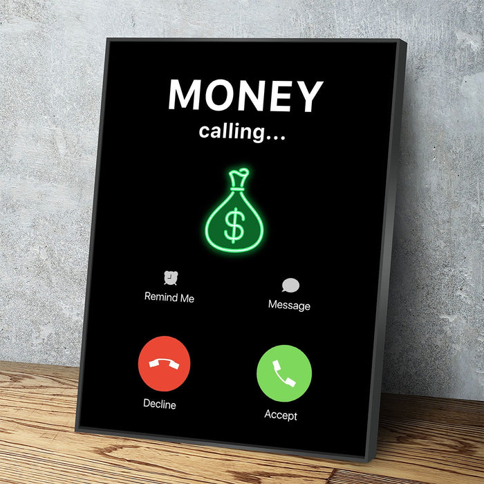 Money Calling Canvas Wall Art, Phone Screen Money Calling, Office Decor, Hustle Quote, Motivational Quote