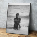 Woman On The Seashore Canvas Wall Art, Woman Beach Print, Black and White Female Print, Woman Water Print, Vintage Print, Fashion Art