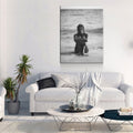 Woman On The Seashore Canvas Wall Art, Woman Beach Print, Black and White Female Print, Woman Water Print, Vintage Print, Fashion Art