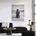 Woman On The Seashore Canvas Wall Art, Woman Beach Print, Black and White Female Print, Woman Water Print, Vintage Print, Fashion Art