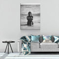 Woman On The Seashore Canvas Wall Art, Woman Beach Print, Black and White Female Print, Woman Water Print, Vintage Print, Fashion Art