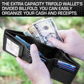 Mens RFID Wallet - Extra Capacity Leather Trifold 7 slot with ID Window