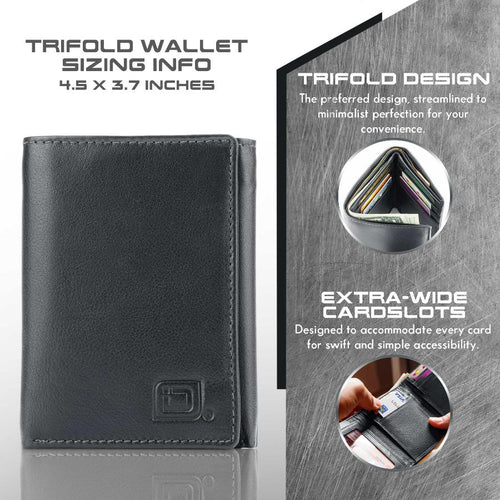 Mens RFID Wallet - Extra Capacity Leather Trifold 7 slot with ID Window