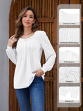 Licemere Women's Long Sleeve Pleated Puff Sleeve Tunic Shirt White Size L