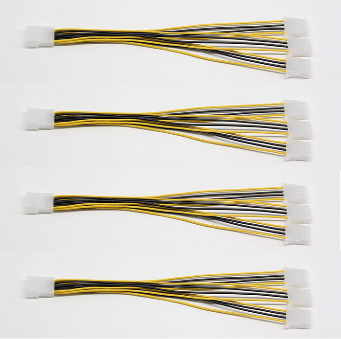 XIWU Molex 4 Pin Power Supply Y Splitter Cable - 3 Female to 1 Male Internal Power Extension Cable (4 Pack)
