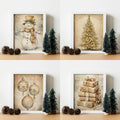 JXREQ Vintage Christmas Wall Art Prints 8x10 Snowman Tree Set of 4 Unframed