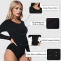 +MD Round Neck Long Sleeve Bodysuit Slim Waist Black Size M