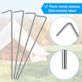 Oligei 17 Pack Heavy Duty Metal Tent Stakes Silver 18in Outdoor Use