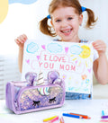 LISEVO 3D Sparkly Pencil Case Purple Cute Sequin Pencil Pouch Girls Kids