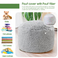 HIGOGOGO Round Faux Fur Stuffed Pouf Ottoman 26x18 Light Grey