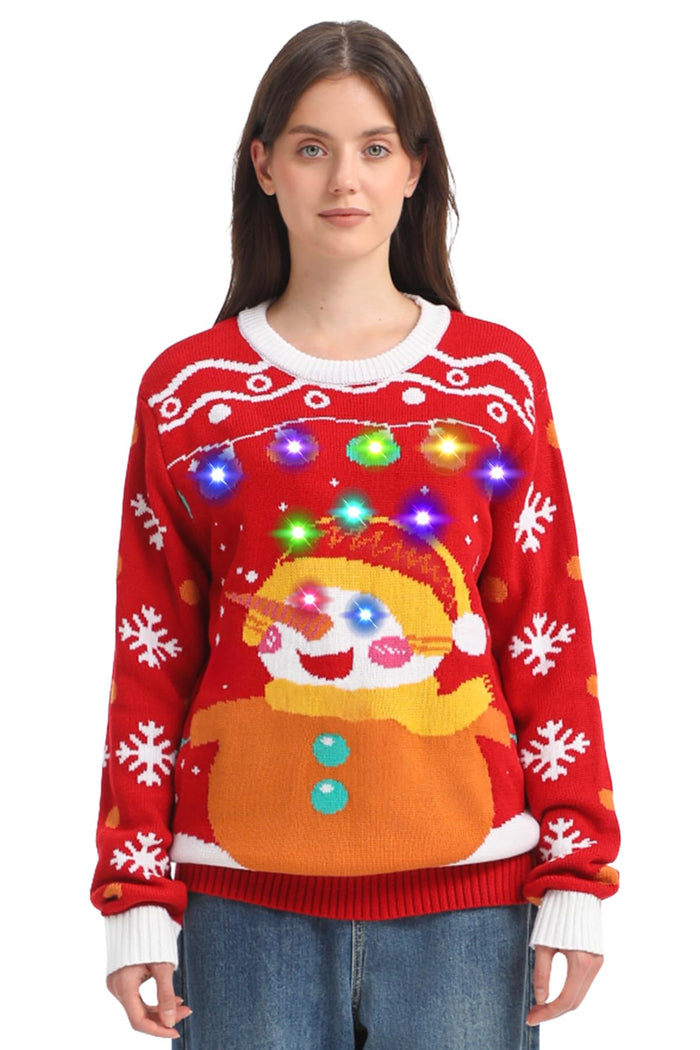 MGparty Women's Ugly Christmas Sweater Light Up Pullover Red Size M