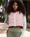Xeoxarel Red White Striped Puffer Crop Vest Sleeveless Zipper Pockets Size XL