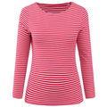 LilyCoco Womens Striped Long Sleeve Boat Neck Shirt Red Size M