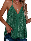 miduo Womens Sequin Tank Top Casual V Neck Halter Green Size S