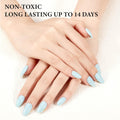 KBS Designer Handmade Press On Nails Blue Short French Tip Almond 16 Sizes Kit
