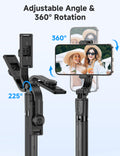 4-in-1 Portable Selfie Stick Tripod with Remote, 360° Rotating Phone Holder for iPhone & Android