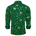 DiBanGu Mens Christmas Long Sleeve Button Down Shirt Green Gold Snowflake Size S