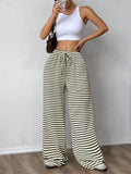 GUOLEZEEV Women Lounge Pants Elastic Waist Striped Y2K Sleepwear Black Apricot L