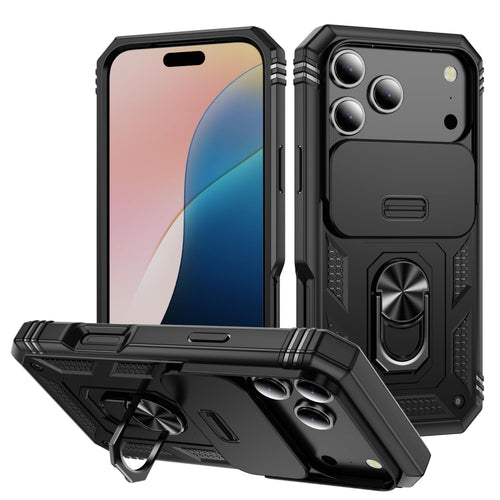 17 Pro Case 360° Metal Rotated Ring Holder Magnetic Kickstand【Slide Camera Cover