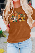 MAIHUN Womens Thanksgiving Shirt Cute Gnomes Pumpkin Fall Short Sleeve Size S